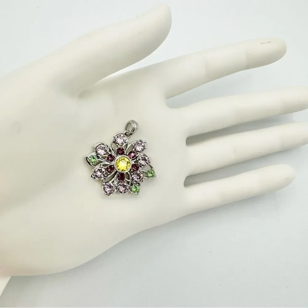 Silver May Birthstone Gem Cluster Flower Necklace Pendant